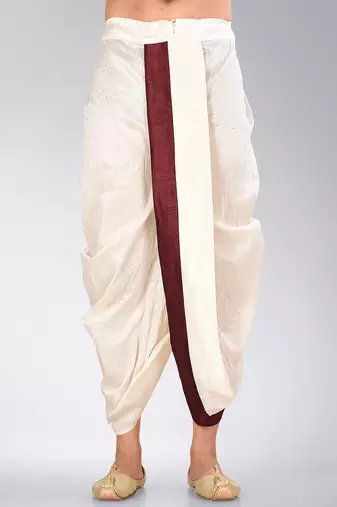 White dupion art silk readymade dhoti with patch work