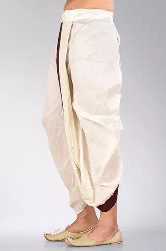 White dupion art silk readymade dhoti with patch work