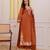 Aaysa floral embroidered orange v-neck pure cotton a-line kurta with trouser & dupatta