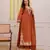 floral embroidered orange v-neck pure cotton a-line kurta with trouser & dupatta