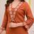 Aaysa floral embroidered orange v-neck pure cotton a-line kurta with trouser & dupatta
