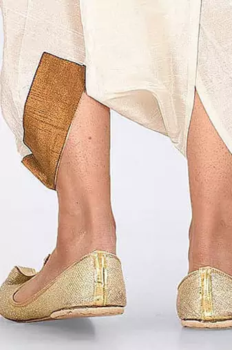 Off white dupion art silk readymade dhoti with patch work