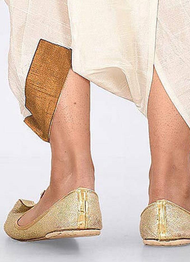 Off white dupion art silk readymade dhoti with patch work