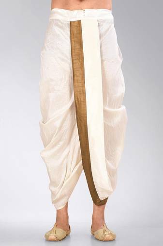 Off white dupion art silk readymade dhoti with patch work