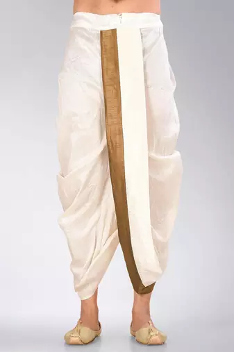 Off white dupion art silk readymade dhoti with patch work