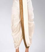 Off white dupion art silk readymade dhoti with patch work