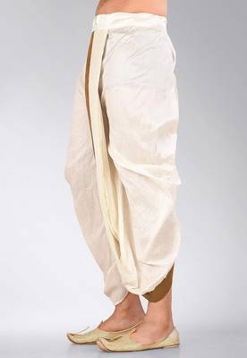 Off white dupion art silk readymade dhoti with patch work 3