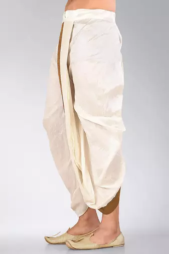 Off white dupion art silk readymade dhoti with patch work