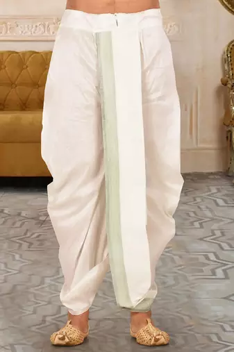 Off white dupion art silk readymade dhoti with patch work