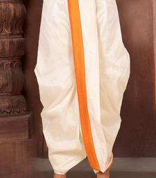 Off white dupion art silk readymade dhoti with patch work
