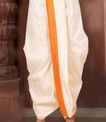 Off white dupion art silk readymade dhoti with patch work