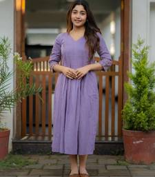 Aaysa floral embroidered blue v-neck pure cotton anarkali kurti