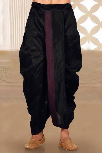 Black dupion art silk readymade dhoti with patch work