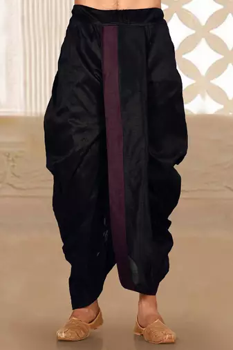 Black dupion art silk readymade dhoti with patch work