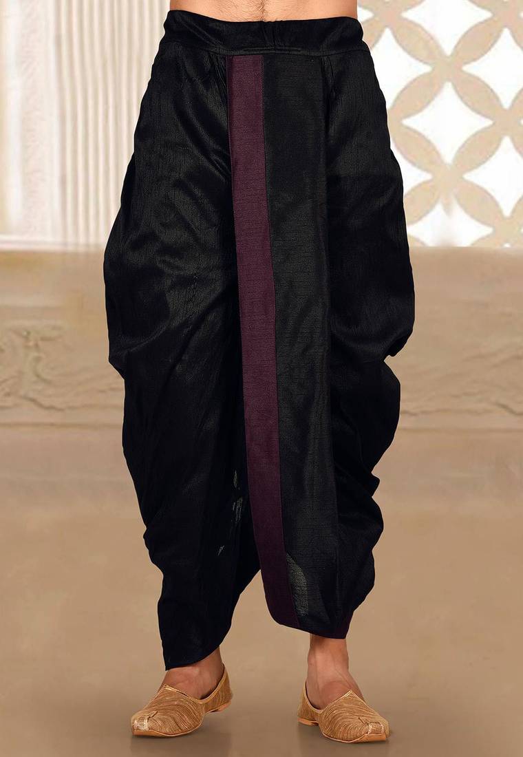 Black dupion art silk readymade dhoti with patch work