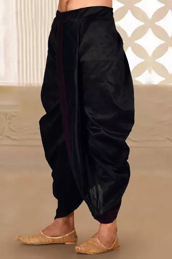Black dupion art silk readymade dhoti with patch work