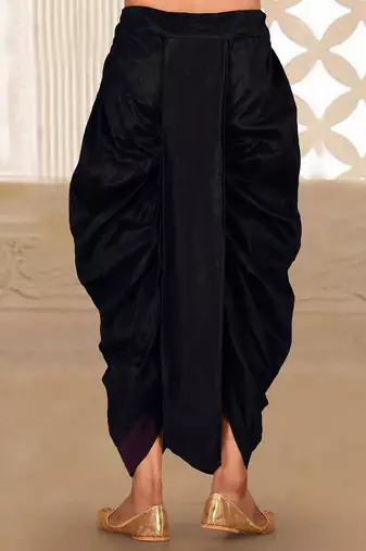 Black dupion art silk readymade dhoti with patch work