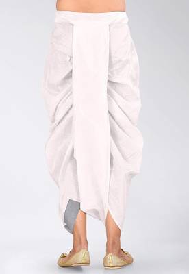 White dupion art silk readymade dhoti with patch work 1