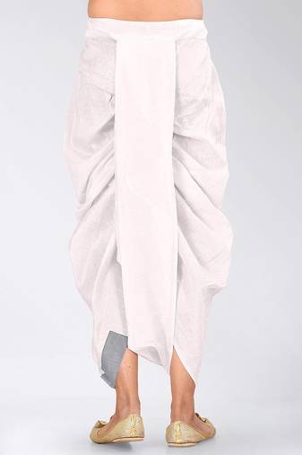 White dupion art silk readymade dhoti with patch work