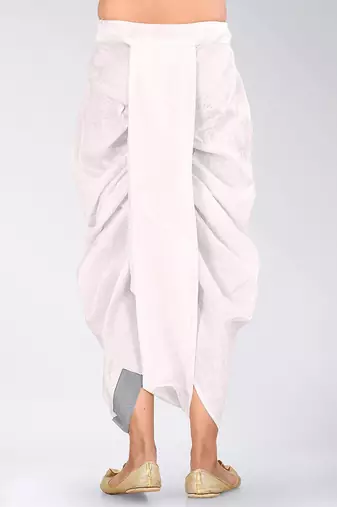 White dupion art silk readymade dhoti with patch work