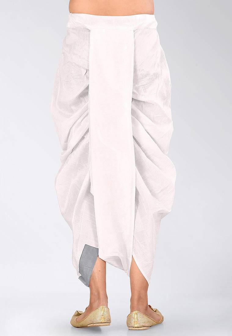 White dupion art silk readymade dhoti with patch work