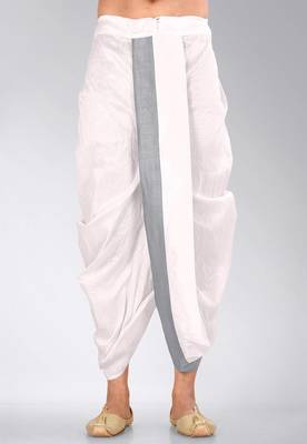 White dupion art silk readymade dhoti with patch work 2