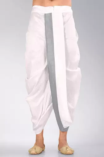 White dupion art silk readymade dhoti with patch work
