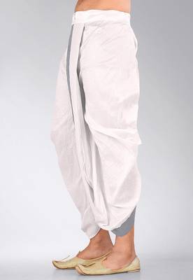 White dupion art silk readymade dhoti with patch work 3