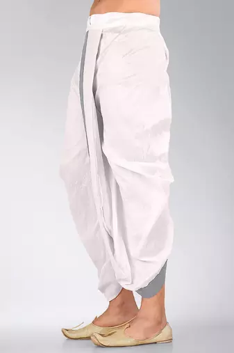 White dupion art silk readymade dhoti with patch work