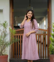 Aaysa floral embroidered purple v-neck pure cotton anarkali kurti