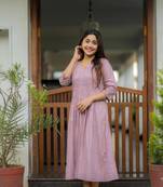 Aaysa floral embroidered purple v-neck pure cotton anarkali kurti