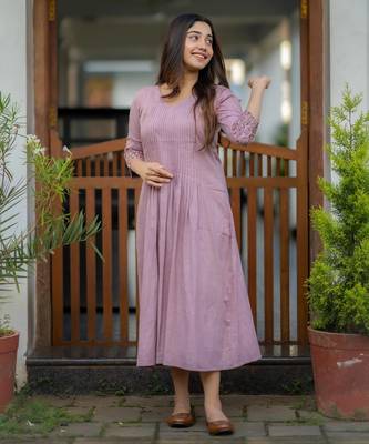 floral embroidered purple v-neck  cotton anarkali kurti 3