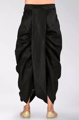 Black dupion art silk readymade dhoti with patch work