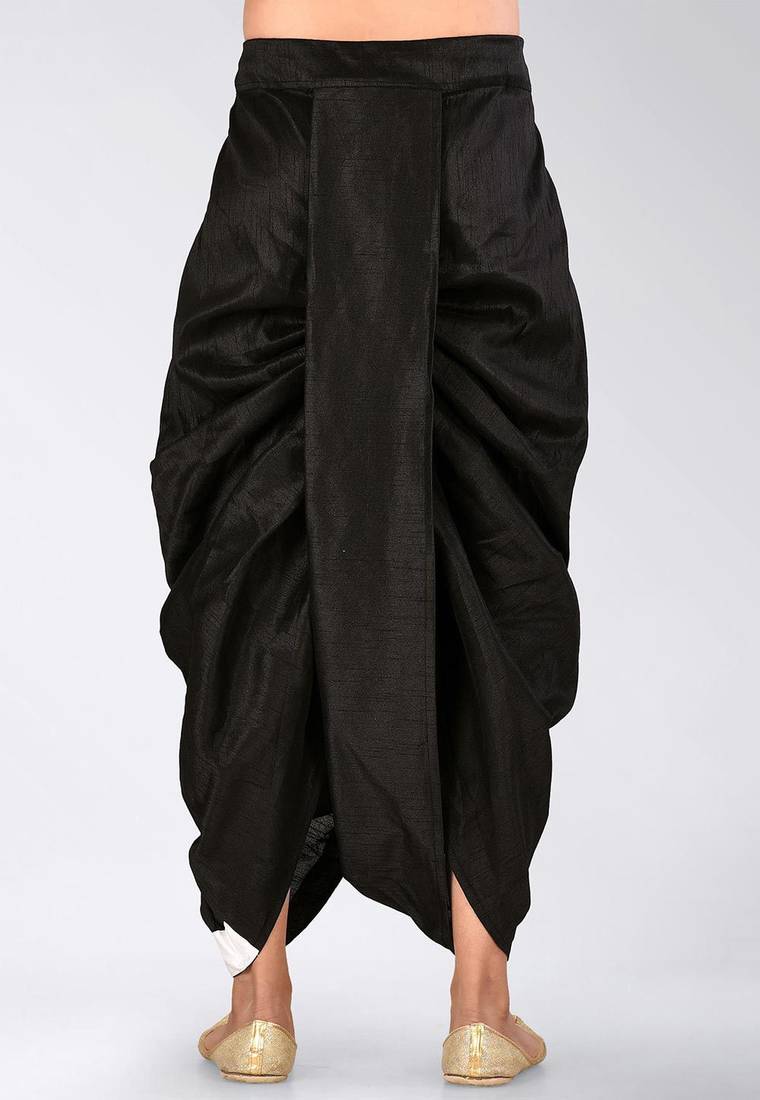 Black dupion art silk readymade dhoti with patch work