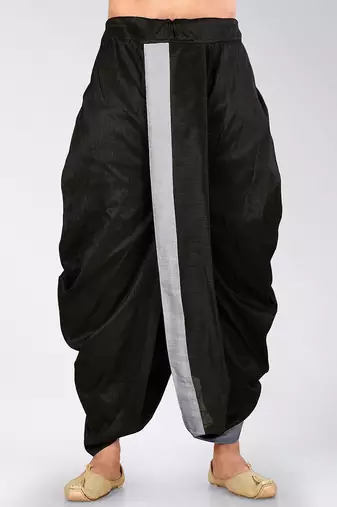 Black dupion art silk readymade dhoti with patch work