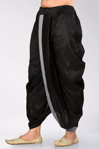 Black dupion art silk readymade dhoti with patch work