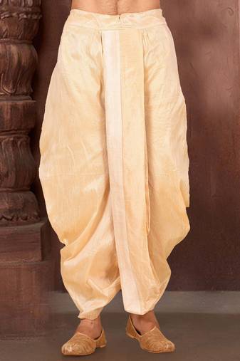 Beige dupion art silk readymade dhoti with patch work