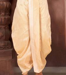 Beige dupion art silk readymade dhoti with patch work