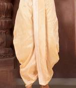 Beige dupion art silk readymade dhoti with patch work