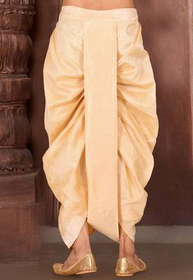 Beige dupion art silk readymade dhoti with patch work 3