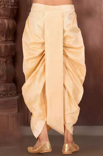 Beige dupion art silk readymade dhoti with patch work