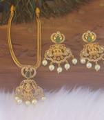 Matte finish temple peacock stone necklace set