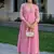 floral embroidered pink v-neck reyon anarkali kurti