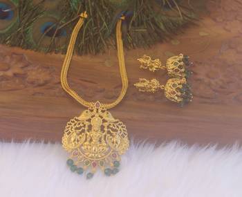 Matte finish temple peacock  necklace set 1