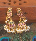 Matte finish peacock kempu stone jumka earrings