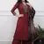floral embroidered brown v-neck pure cotton a-line kurta with trouser & dupatta