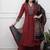Aaysa floral embroidered brown v-neck pure cotton a-line kurta with trouser & dupatta