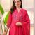Aaysa floral embroidered pink round neck pure cotton a-line kurta with trouser & dupatta
