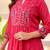 Aaysa floral embroidered pink round neck pure cotton a-line kurta with trouser & dupatta