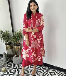 Aaysa floral printed red round neck pure cotton a-line kurta with trouser
